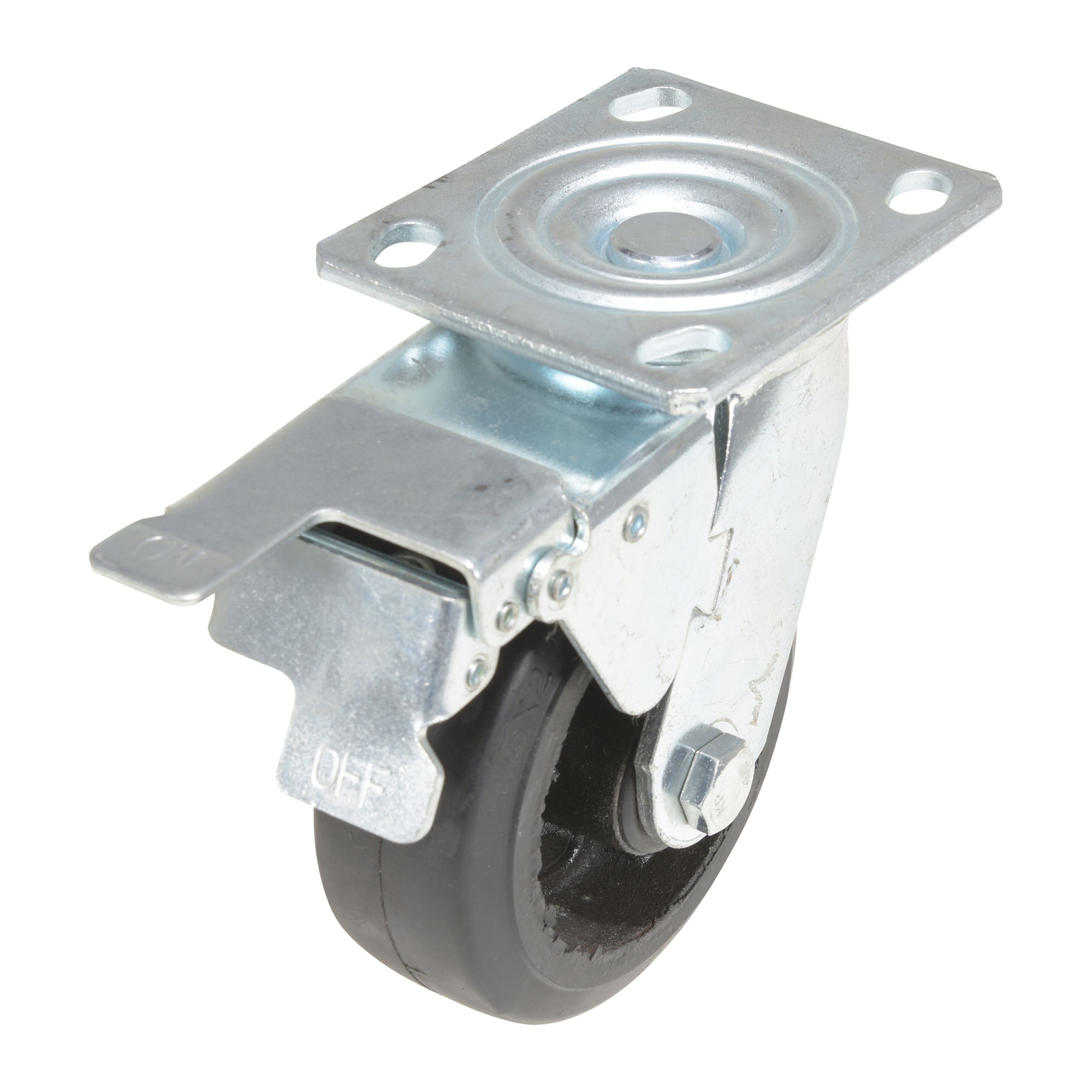 Vestil Rubber Swivel Caster with Total Brake - 5in. x 2in., 440-Lb. Capacity, Mold-On Rubber, Model# CST-VE-5X2MR-SWTB